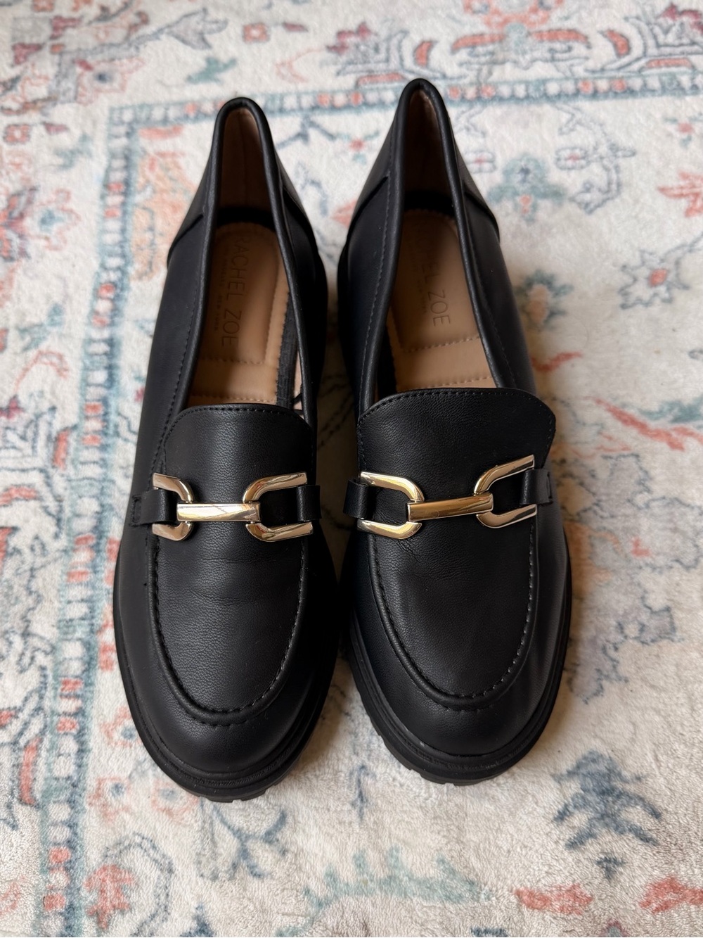 Rachel Zoe Black Horsebit Lug Sole Loafers Gold Hardware Size 7